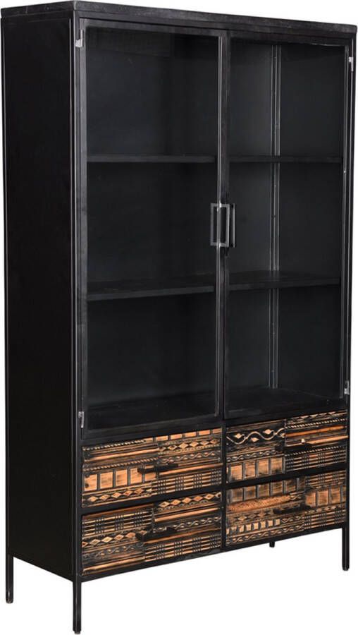 Maisonriche Malibu Vitrinekast by Shopsahopsa met 2 Stalen Deuren met glas en 4 lades Afmeting: 60X40X190 cm