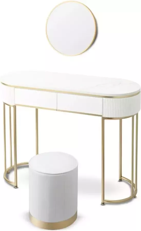 Makika kaptafel-LENA -met hocker en spiegel 40cm- hout-make-up tafel- met laden-100 x 40 x 77 cm (LxBxH)