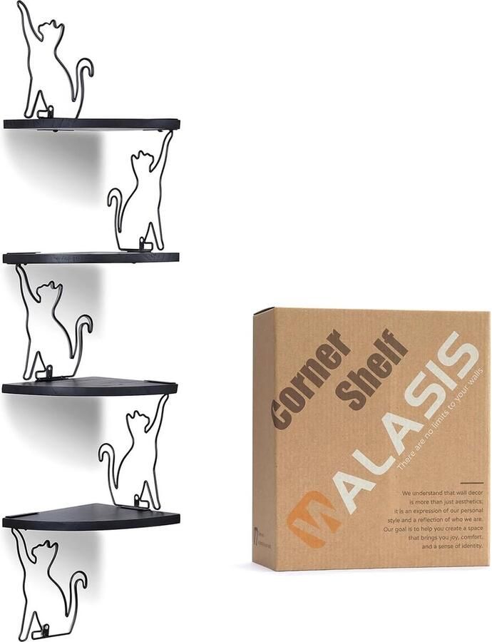 MALASIS Hoekplank Hangende zwarte wandplank Hoekhouten hoekplanken Kleine hoekwandplank Moderne houten hoekplank voor keuken Badkamer Kinderkamer Woonkamer