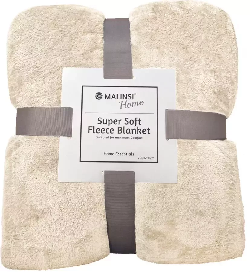 Malinsi Fleece Deken Créme Offwhite Dekentje Plaid 200 x 230 Fleecedeken bed geschikt voor 220x240 Bankhoes Sprei Woondeken Bedsprei