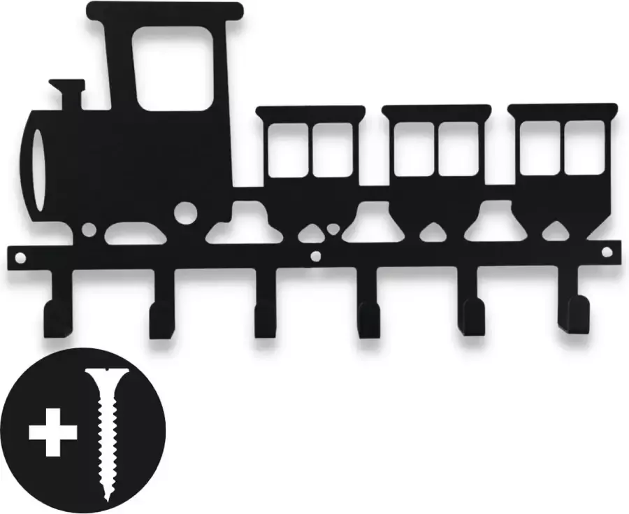 Mamboe Kinderkapstok Trein 6 Haakjes 34 cm Staal Kinderkapstok Haakjes Wandkapstok Inclusief Bevestigingsmateriaal Kapstok Kinderen