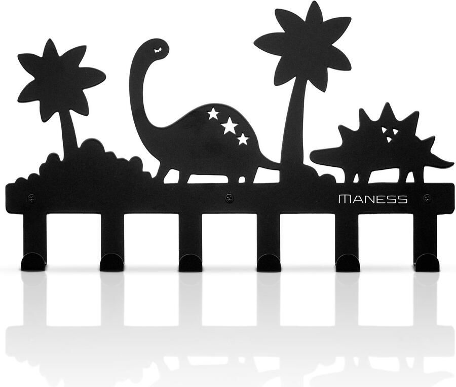 Maness Kinderkapstok Dino Kinderkapstok haakjes Babykamer Kapstokken babykamer 6 haken – design Kapstokken Inclusief bevestigingsmateriaal – Wandkapstok Babykameraccessoires Kinderkamer haakjes Zwart Modern