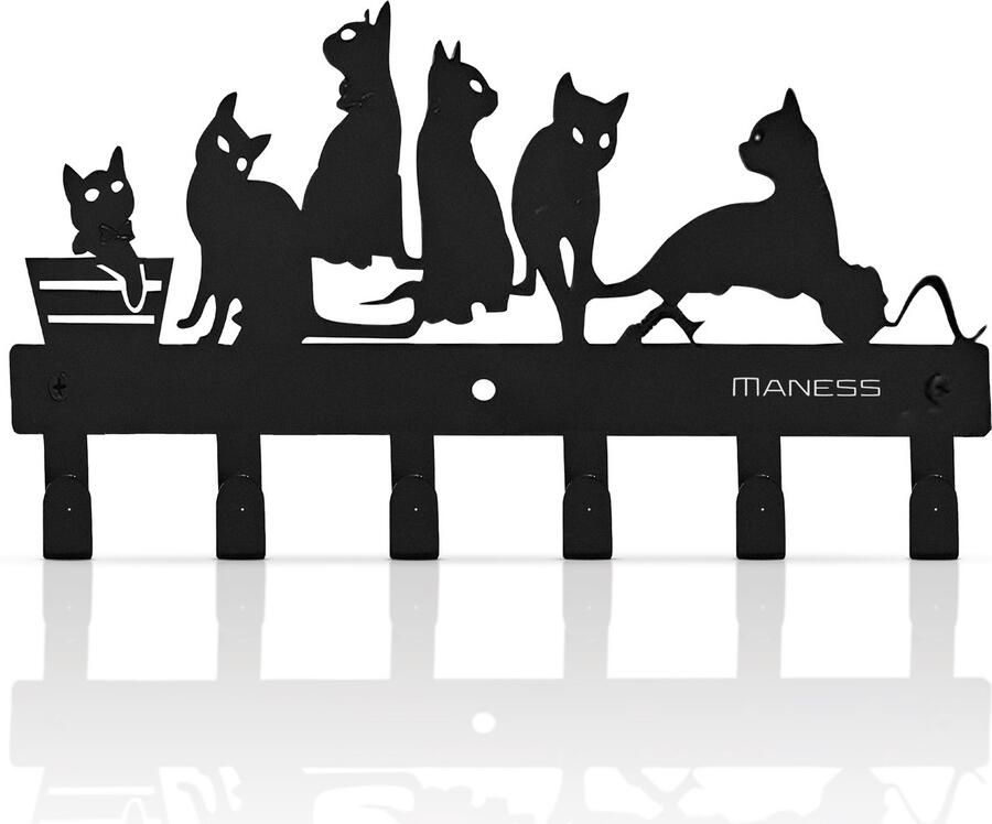 Maness Kinderkapstok katten Kinderkapstok haakjes Babykamer Kapstokken babykamer 6 haken – design Kapstokken Inclusief bevestigingsmateriaal – Wandkapstok Babykameraccessoires Kinderkamer haakjes Zwart Modern