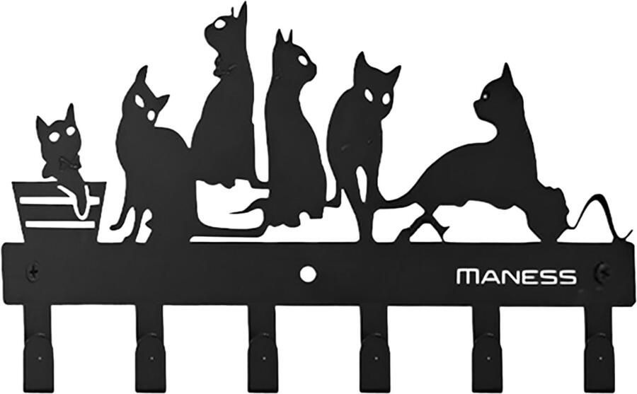 Maness Kinderkapstok katten Kinderkapstok haakjes Babykamer Kapstokken babykamer 6 haken – design Kapstokken Inclusief bevestigingsmateriaal – Wandkapstok Babykameraccessoires Kinderkamer haakjes Zwart Modern - Foto 2