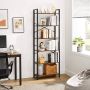 Mangoe Meubels Boekenkast met 6 niveaus opbergrek stalen frame voor woonkamer studeerkamer kantoor en gang hoogte 186 cm industriële vormgeving vintage bruin-zwart - Thumbnail 1