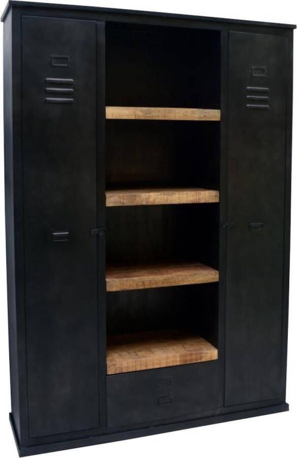 Mangoe Meubels Buffetkast Levi met 4 planken 140x43x200 cm mangohout en metaal