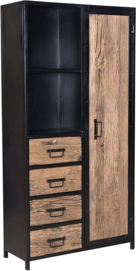 Mangoe Meubels Buffetkast met 1 deur en 4 laden 90x35x176cm mangohout en metaal
