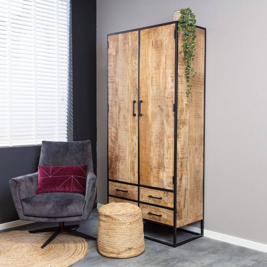 Mangoe Meubels Buffetkast Sven 90x45x200 cm mangohout en metaal