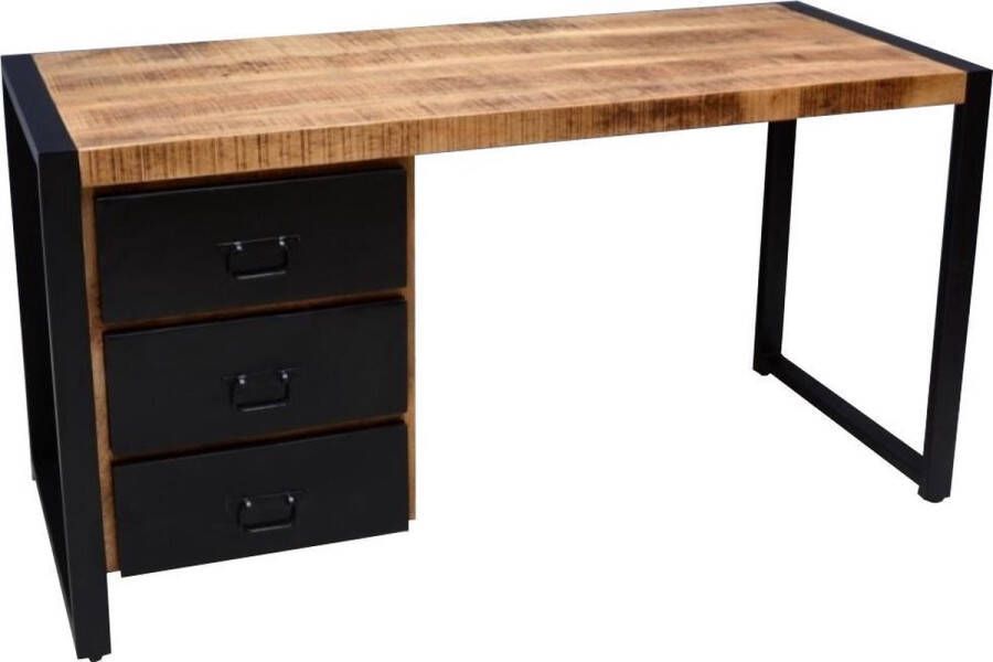 Mangoe Meubels Bureau Daan met 3 laden mangohout en metaal 145x58x74 cm