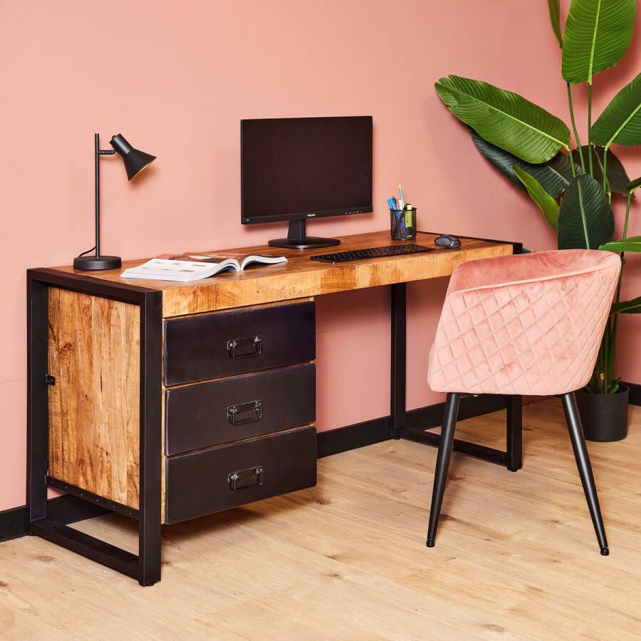 Mangoe Meubels Bureau James 145x58x74 cm mangohout en metaal