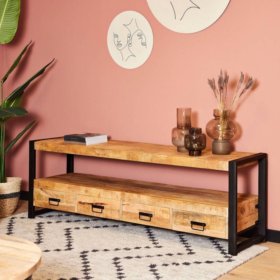 Mangoe Meubels HUUS Tv-meubel Britt Luxe tv-meubel 4 lades: 180x45x60 cm Gemaakt van Hout Mangohout