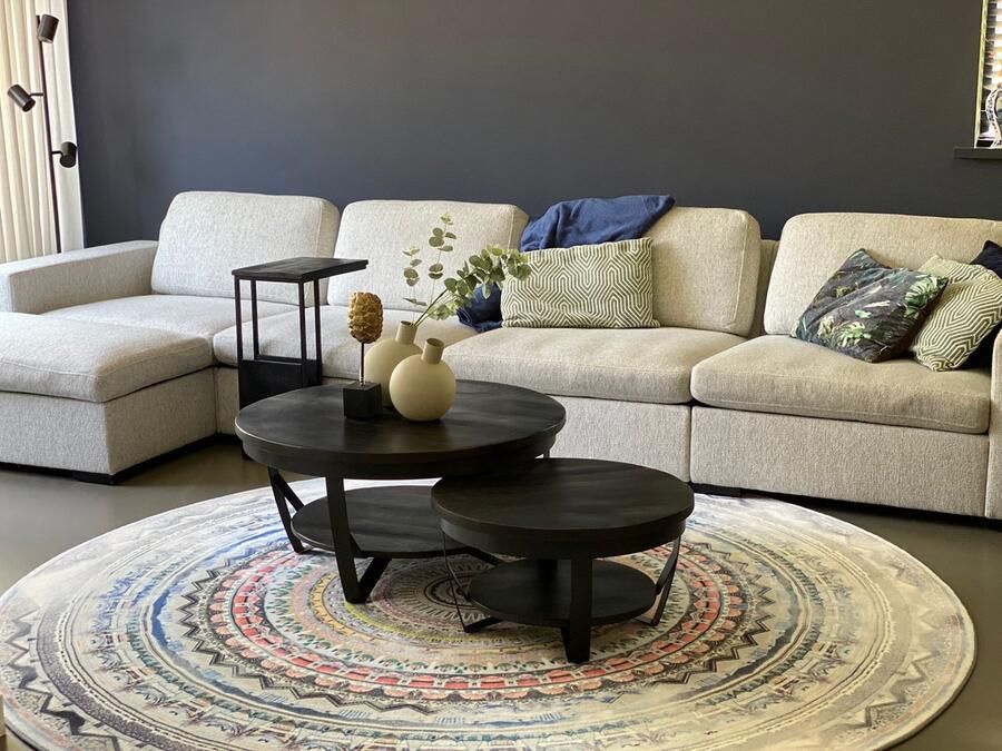 Mangoe Meubels Combi-deal Salontafel rond Paras 90cm & 65 cm Mangohout Industrieel salontafels zwart