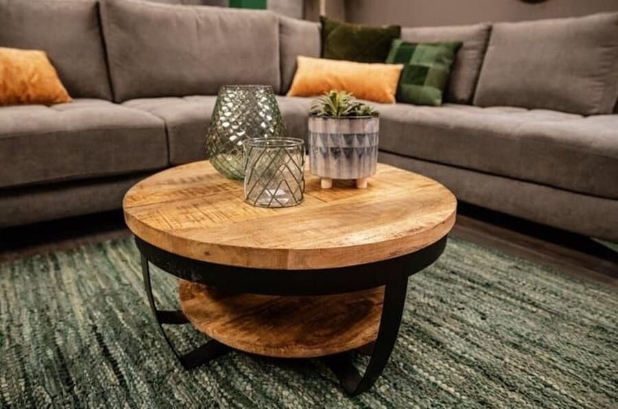 Mangoe Meubels HUUS Salontafel Edith mangohout woon kamer Bruin hout tafel voor binnen bijzettafel 90x90x42 cm