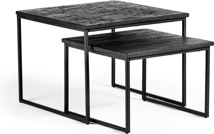 Mangoe Meubels Salontafel Set Recycled Teak Hout Zwart Aged Teak