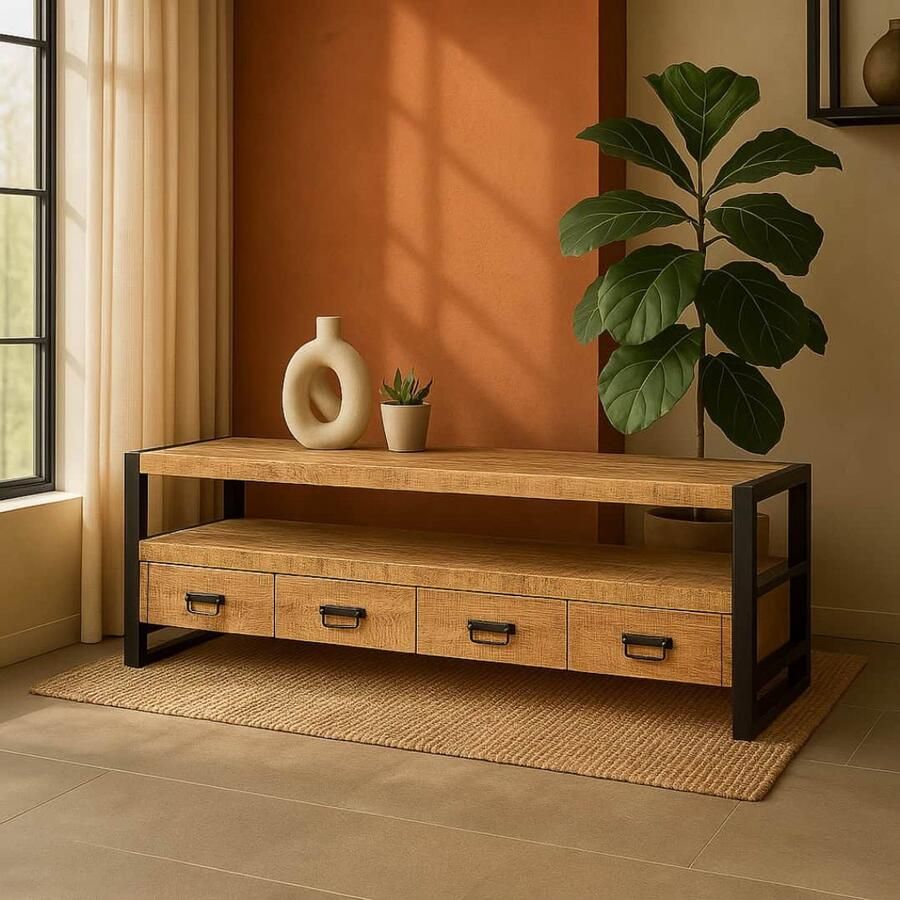 Mangoe Meubels HUUS Tv-meubel Britt Luxe tv-meubel 4 lades: 180x45x60 cm Gemaakt van Hout Mangohout - Foto 4