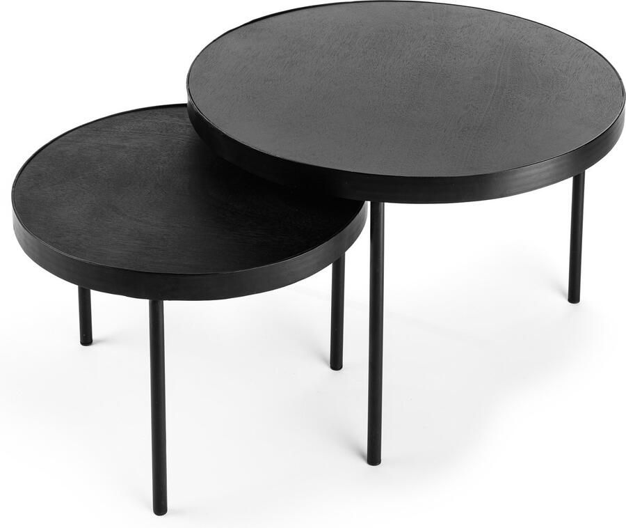 Mangoe Meubels Zwarte ronde salontafelset set van 2 ronde salontafel 50 en 70cm