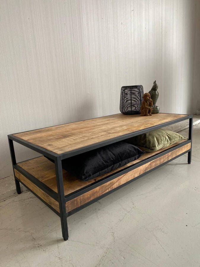 Mangoe Meubels Salontafel 120x60x40 cm mangohout en metaal