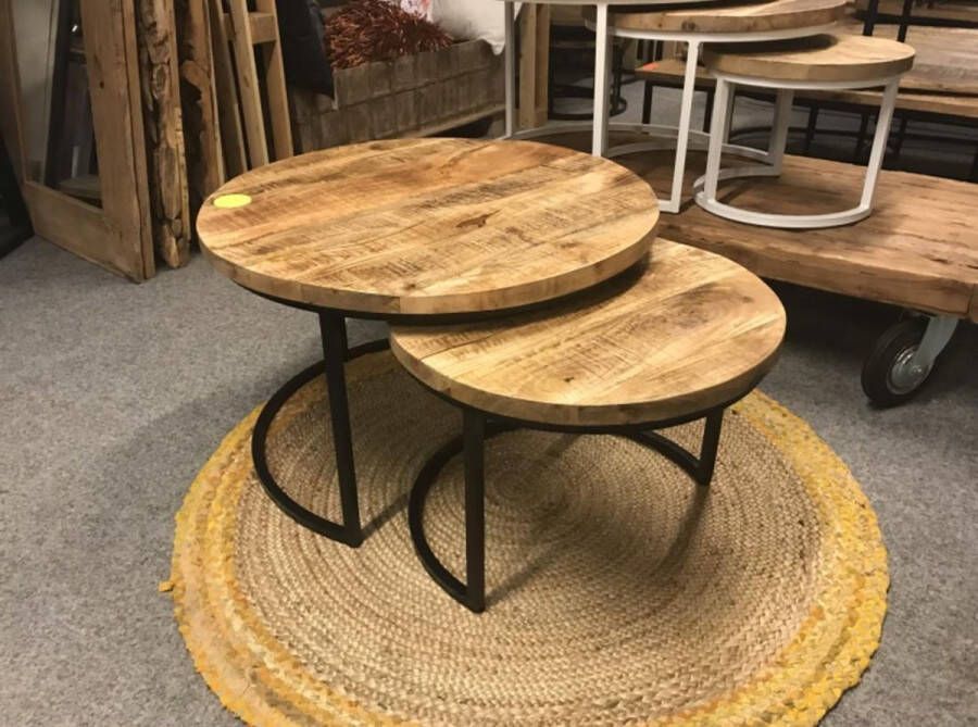 Mangoe Meubels Salontafel set 2 stuks mangohout en metaal