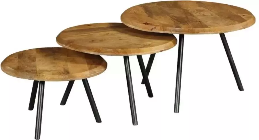 Mangoe Meubels Salontafel set 3 stuks acaciahout en metaal