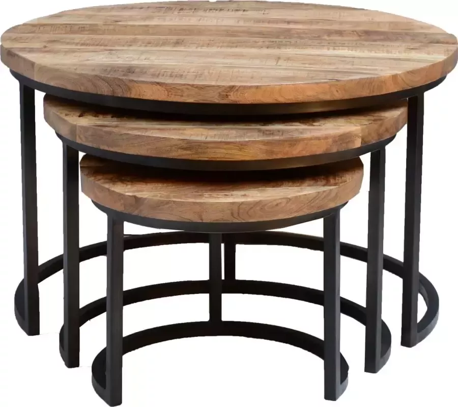 4udesigned Salontafels rond set van 3 Mangohout Groot 3 cm blad