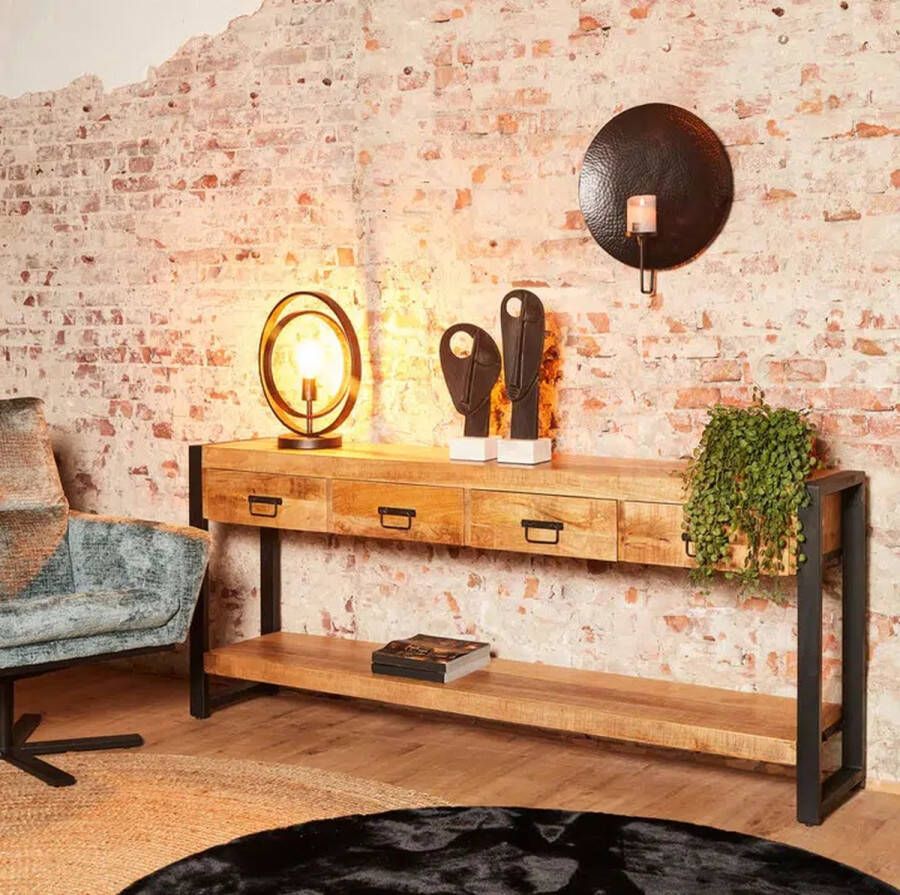 Mangoe Meubels Sidetable Lucas met 4 laden 180x35x76 cm mangohout en metaal