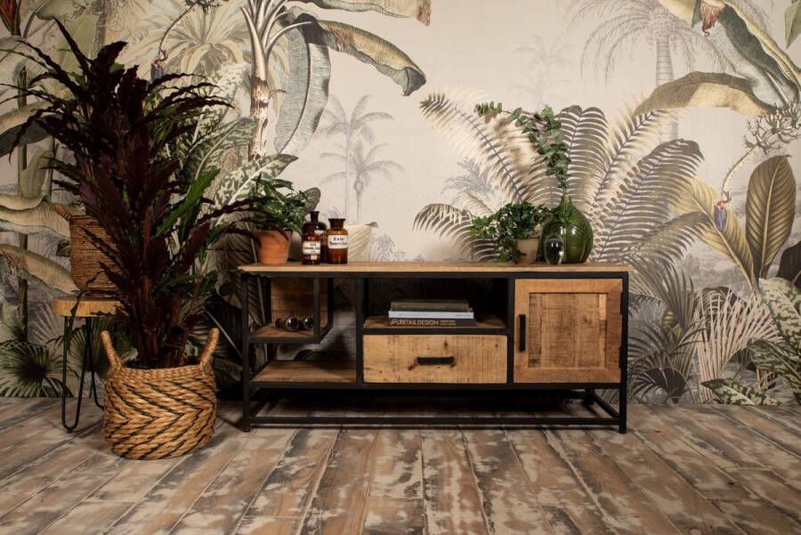 Mangoe Meubels Tv meubel 130x42x55 cm mangohout en metaal