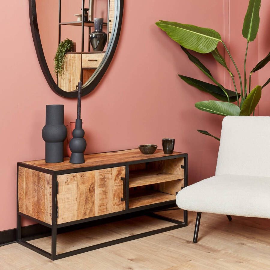 Mangoe Meubels Tv meubel industrieel 100x45x50 cm mangohout en metaal