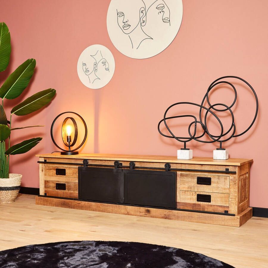 Mangoe Meubels Tv meubel industrieel 200x45x50 cm mangohout en metaal