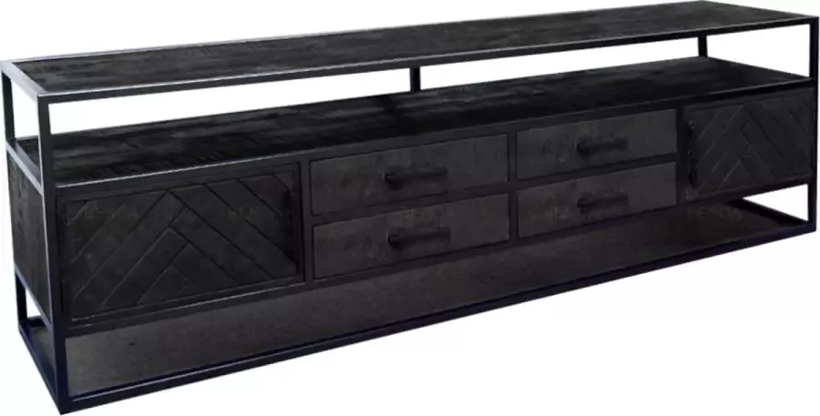 Mangoe Meubels Tv meubel Jaivy 200x45x60cm zwart mangohout en metaal