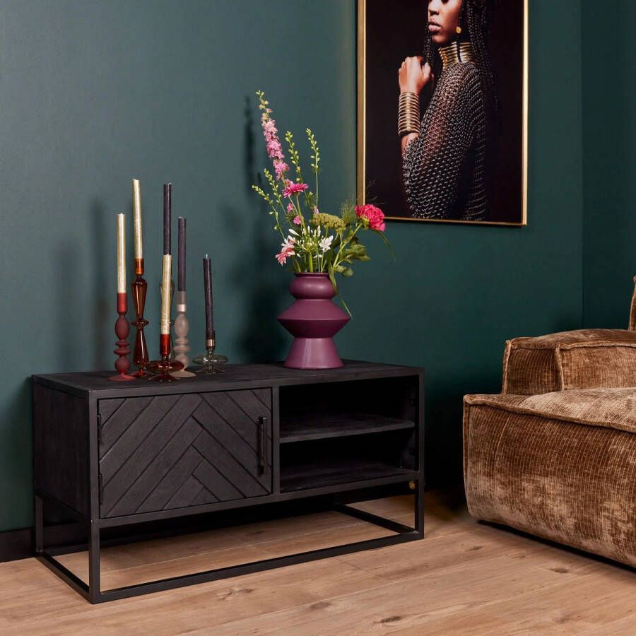 Mangoe Meubels Tv meubel Oliver 100x45x50 cm zwart mangohout en metaal