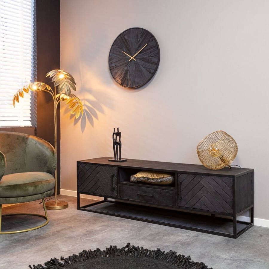 Mangoe Meubels Tv meubel Oliver 165x45x50 cm zwart mangohout en metaal