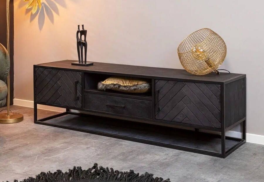 Mangoe Meubels Tv meubel Oliver visgraat 165x45x50 cm mangohout en metaal