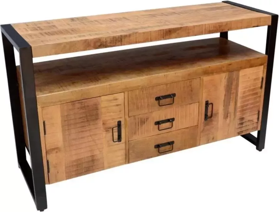 Mahom Mangohouten Dressoir Pittsburgh 140 cm met 3 lades en 2 deuren Industrieel Dressoir van Mangohout & Metaal Industriële Dressoir