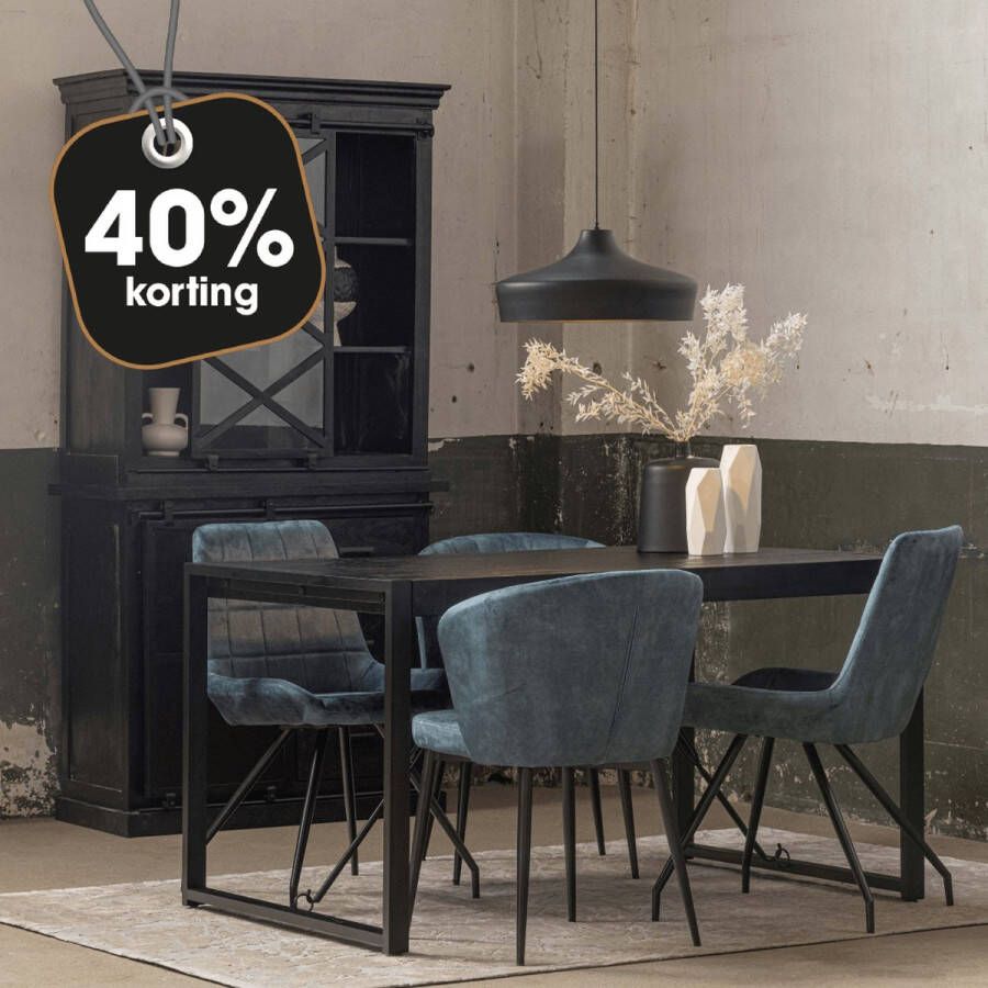 Mangohout Online Mangohouten Eettafel Phoenix Black Rechthoek 140x90 cm Mahom Industrieel Dinertafel van Mangohout & Metaal Industriële Eettafel