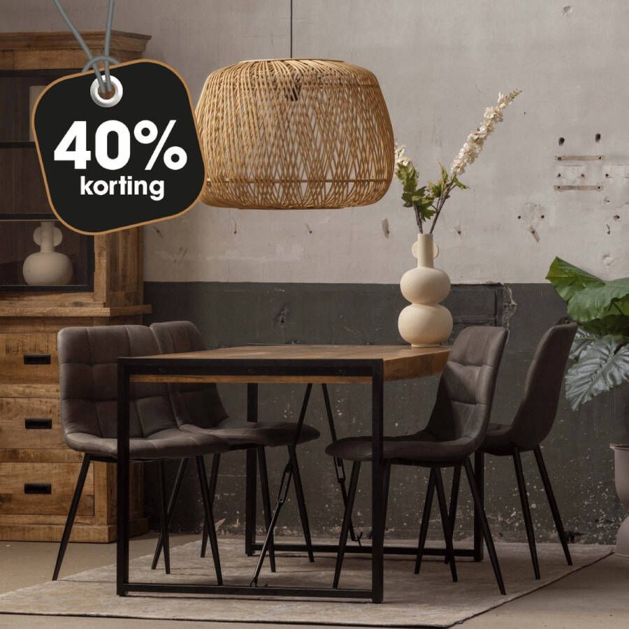 Mangohout Online Mangohouten Eettafel Phoenix Rechthoek 200x90 cm Mahom Industrieel Dinertafel van Mangohout & Metaal Industriële Eettafel