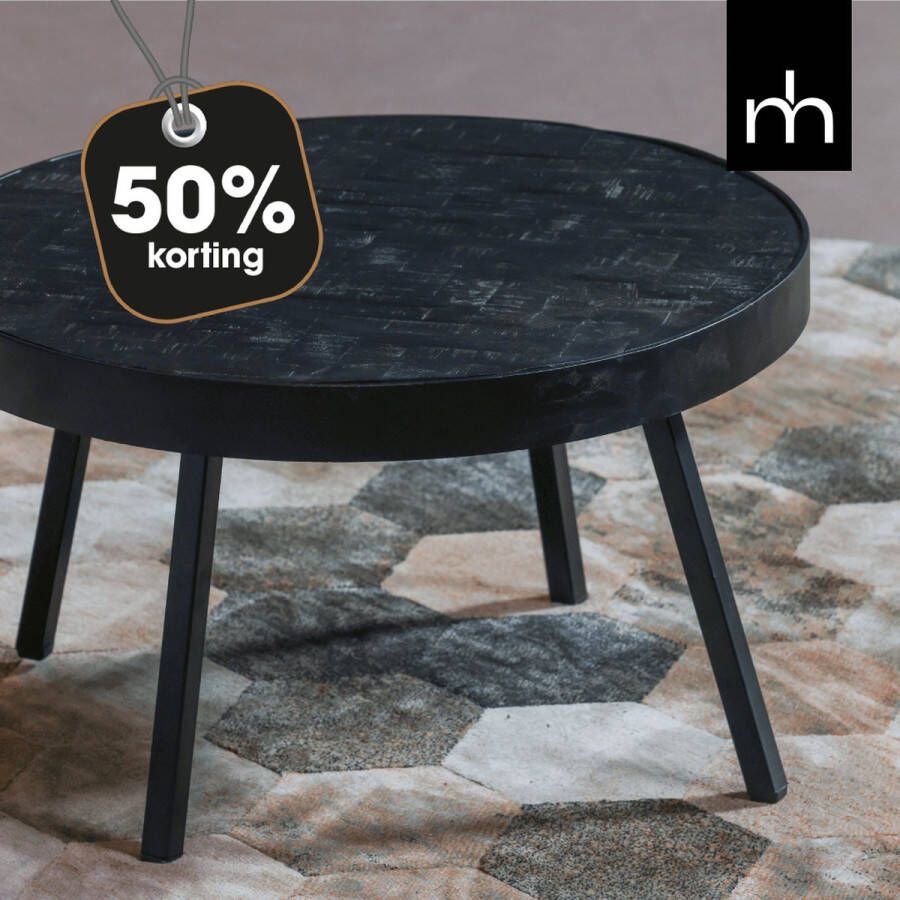 Mahom Mangohouten Salontafel Dayton 58 cm Industrieel Kleine tafel van Mangohout & Metaal Industriële Huiskamertafel