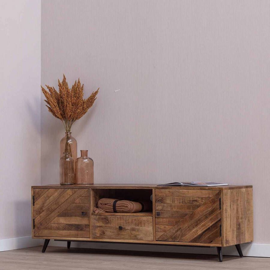 Mahom Mangohouten TV Meubel Alamo 120 cm Industrieel TV Meubel van Mangohout & Metaal Industriële TV Meubel