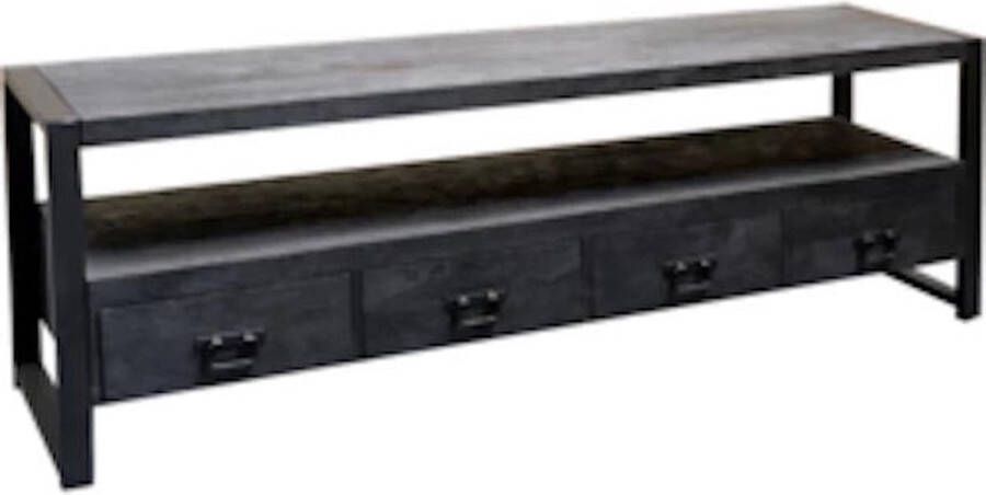 Mahom Mangohouten TV Meubel Fresno Black 180 cm Industrieel TV Meubel van Mangohout & Metaal Industriële TV Meubel