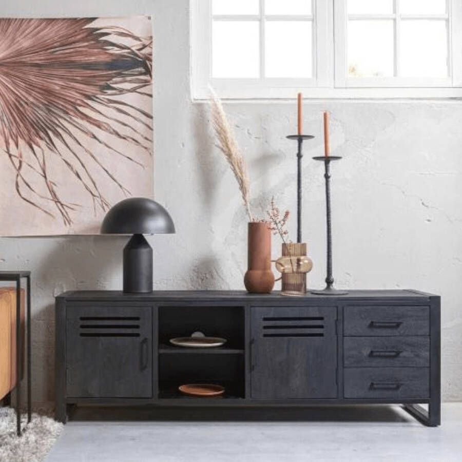 Mahom Mangohouten TV Meubel Henderson Black 180 cm Industrieel TV Meubel van Mangohout & Metaal Industriële TV Meubel