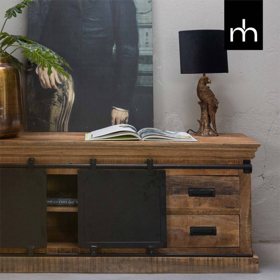 Mahom Mangohouten TV Meubel Portland 180 cm Industrieel TV Meubel van Mangohout & Metaal Industriële TV Meubel