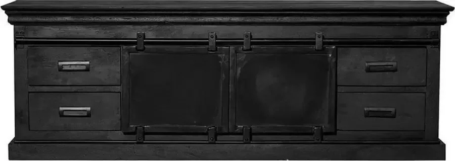 Mahom Mangohouten TV Meubel Portland Black 200 cm Industrieel TV Meubel van Mangohout & Metaal Industriële TV Meubel