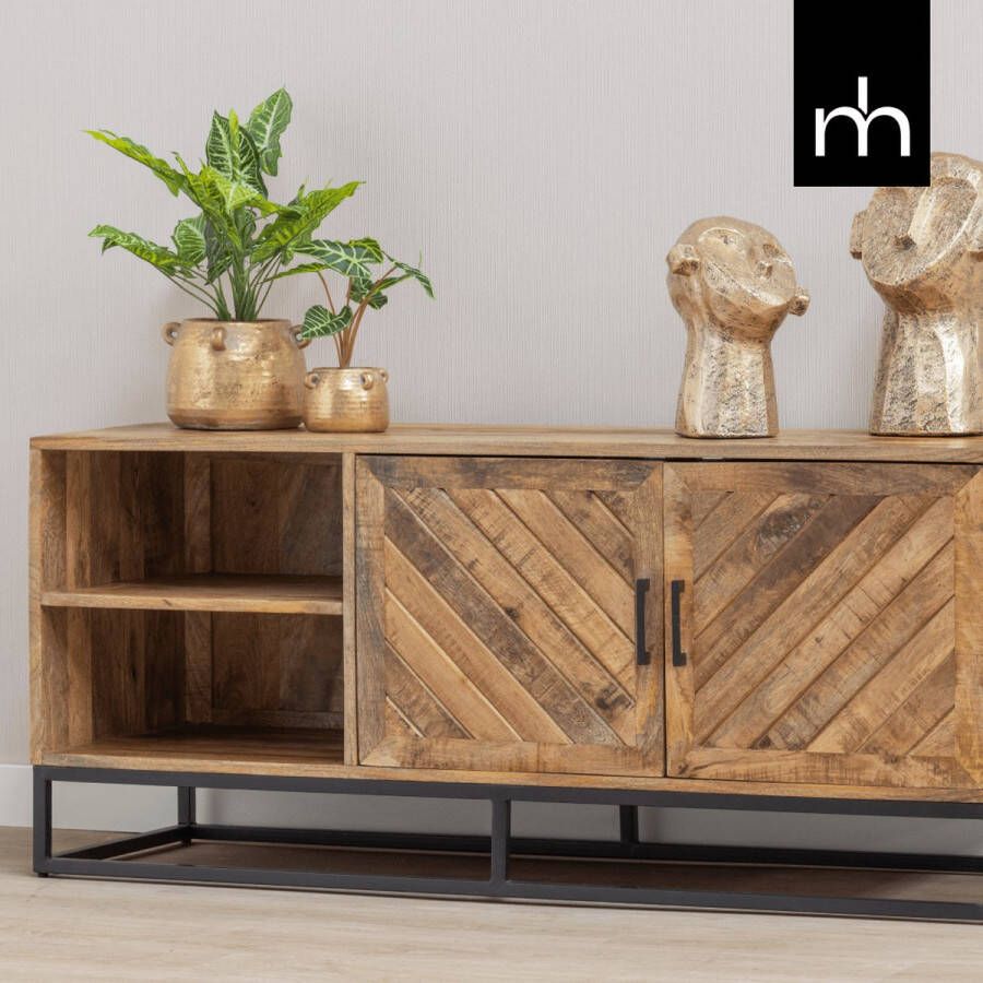 Mangohout Online Mangohouten TV Meubel Reno 140 cm Mahom Industrieel TV Meubel van Mangohout & Metaal Industriële TV Meubel