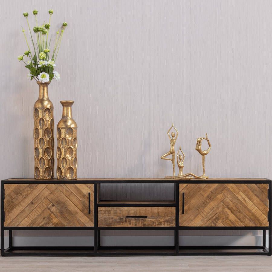 Mahom Mangohouten TV Meubel Toronto 180 cm Industrieel TV Meubel van Mangohout & Metaal Industriële TV Meubel