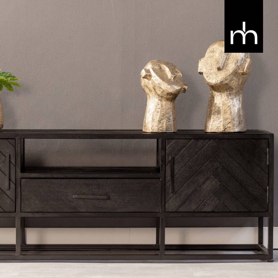 Mahom Mangohouten TV Meubel Toronto Black 145 cm Industrieel TV Meubel van Mangohout & Metaal Industriële TV Meubel