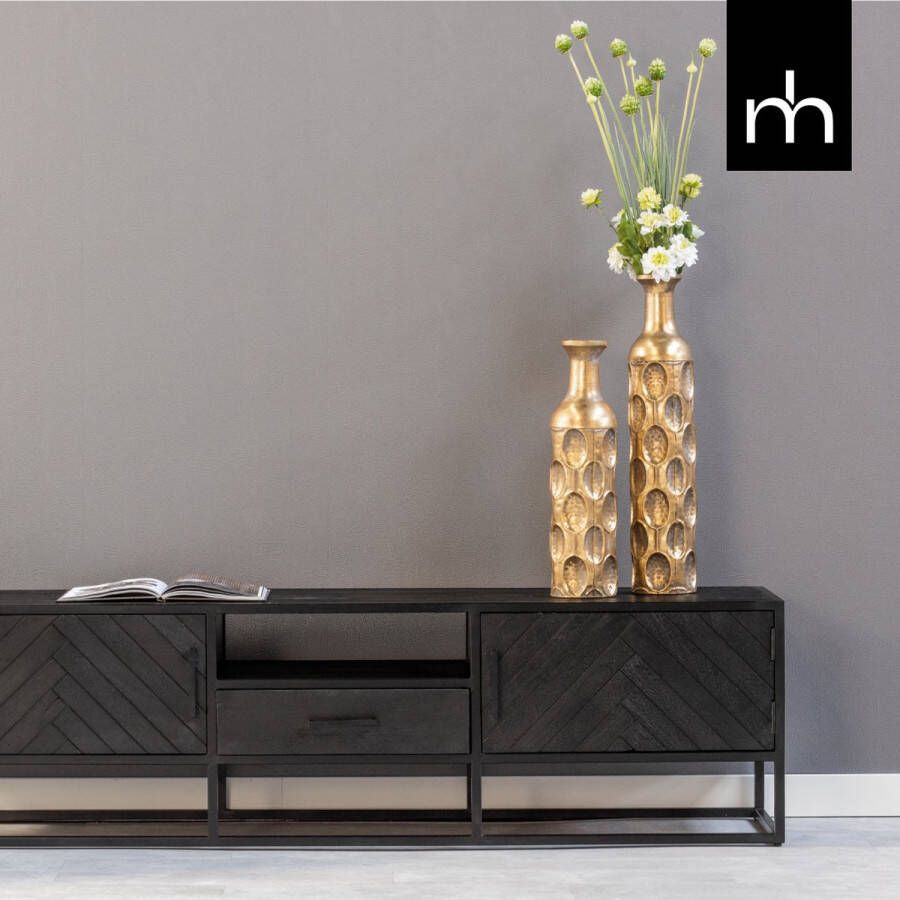 Mahom Mangohouten TV Meubel Toronto Black 180 cm Industrieel TV Meubel van Mangohout & Metaal Industriële TV Meubel