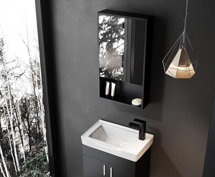 Mano Collection Blade Zwart 70x40x15 cm Spiegel Enkeldeurs Badkamer Topkast