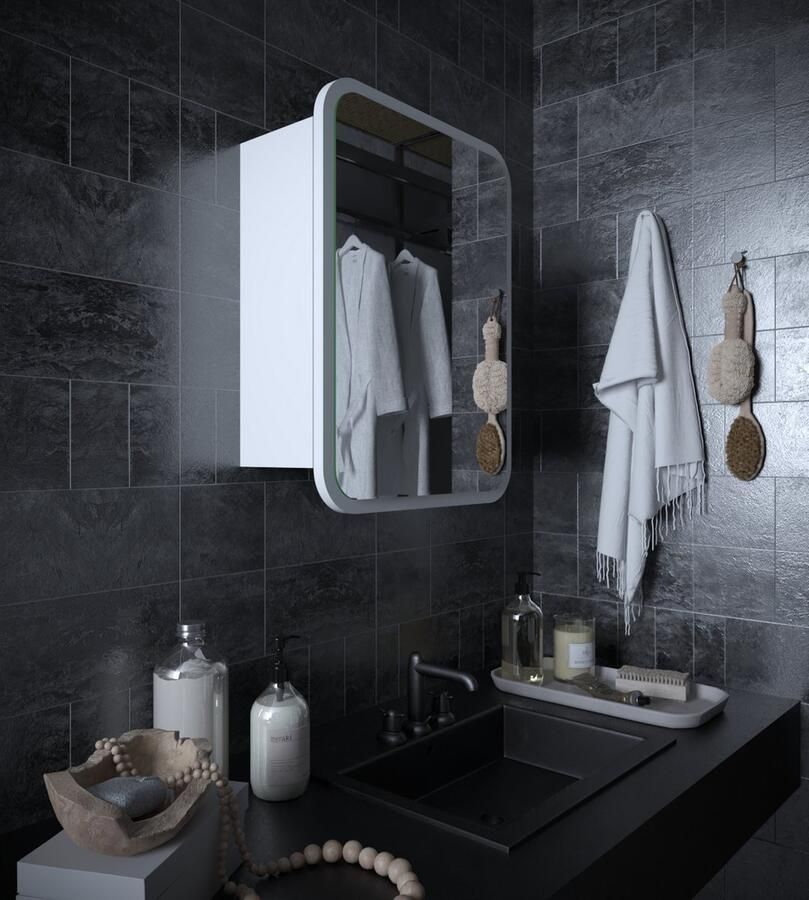 Mano Collection Curve White 60x45x17 cm Spiegel Enkeldeurs Badkamer Topkast