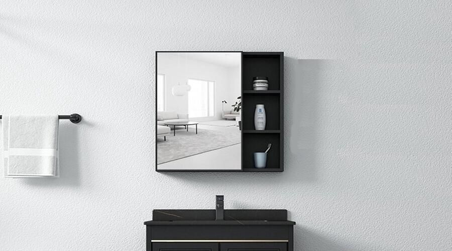 Mano Collection Osala Zwart 60x65x17 cm Spiegel Enkeldeurs Badkamer Topkast