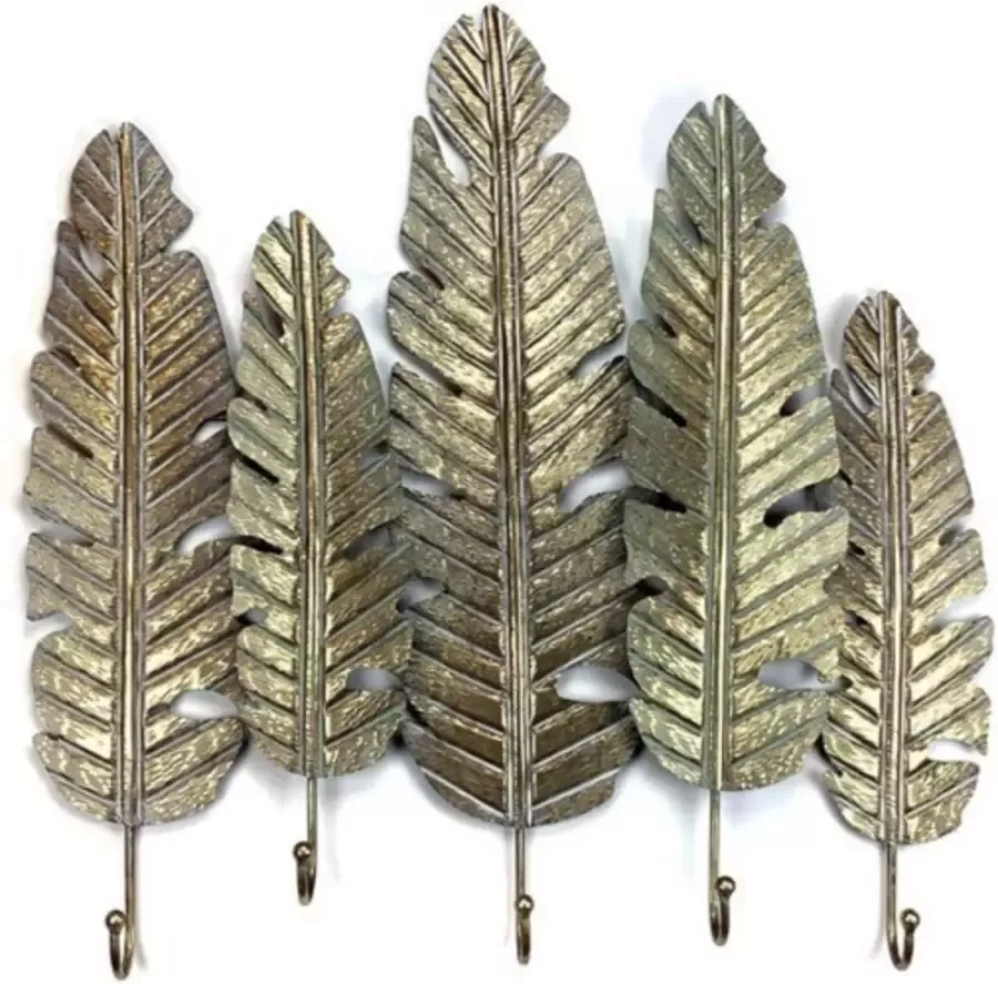 Mansion Atmosphere Kapstok palmbladeren wanddecoratie metaal 5 haaks goud 69*8 5*69 814278