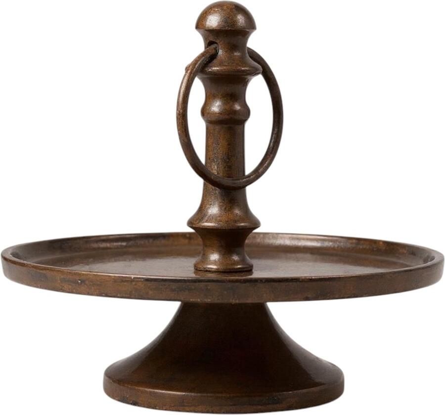 Mansion Atmosphere Etagère Antiek Goud – 1 Laag – Ø19 cm – 17 cm Hoog – Aluminium – Kleine Etagère voor Decoratie & Snacks